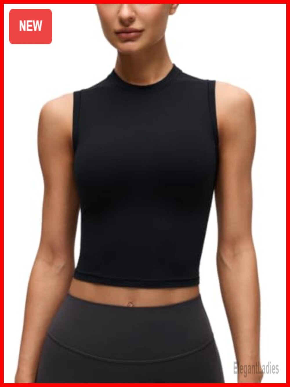 High Neck Crop Tank Top Fitted Sleeveless Workout Gym Yoga